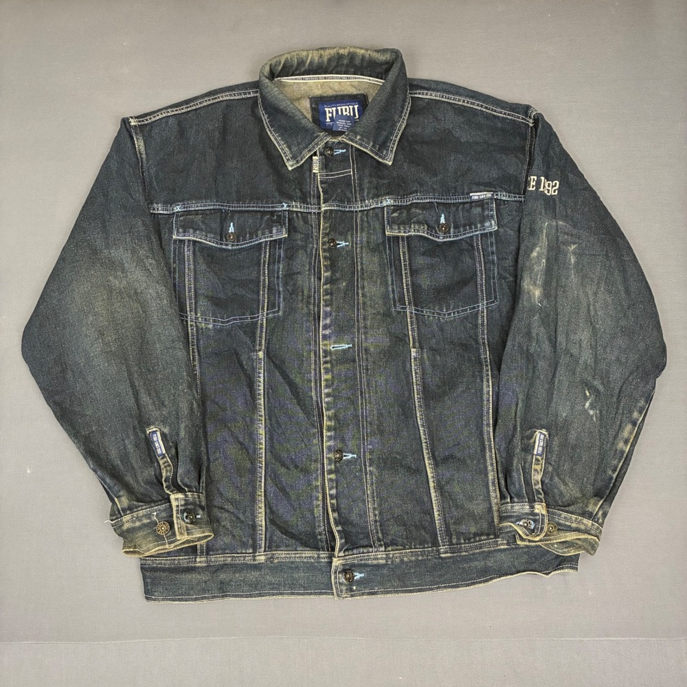 Vintage Y2K Fubu Dark Wash Denim Jacket Men's Size XXL Hip Hop Retro